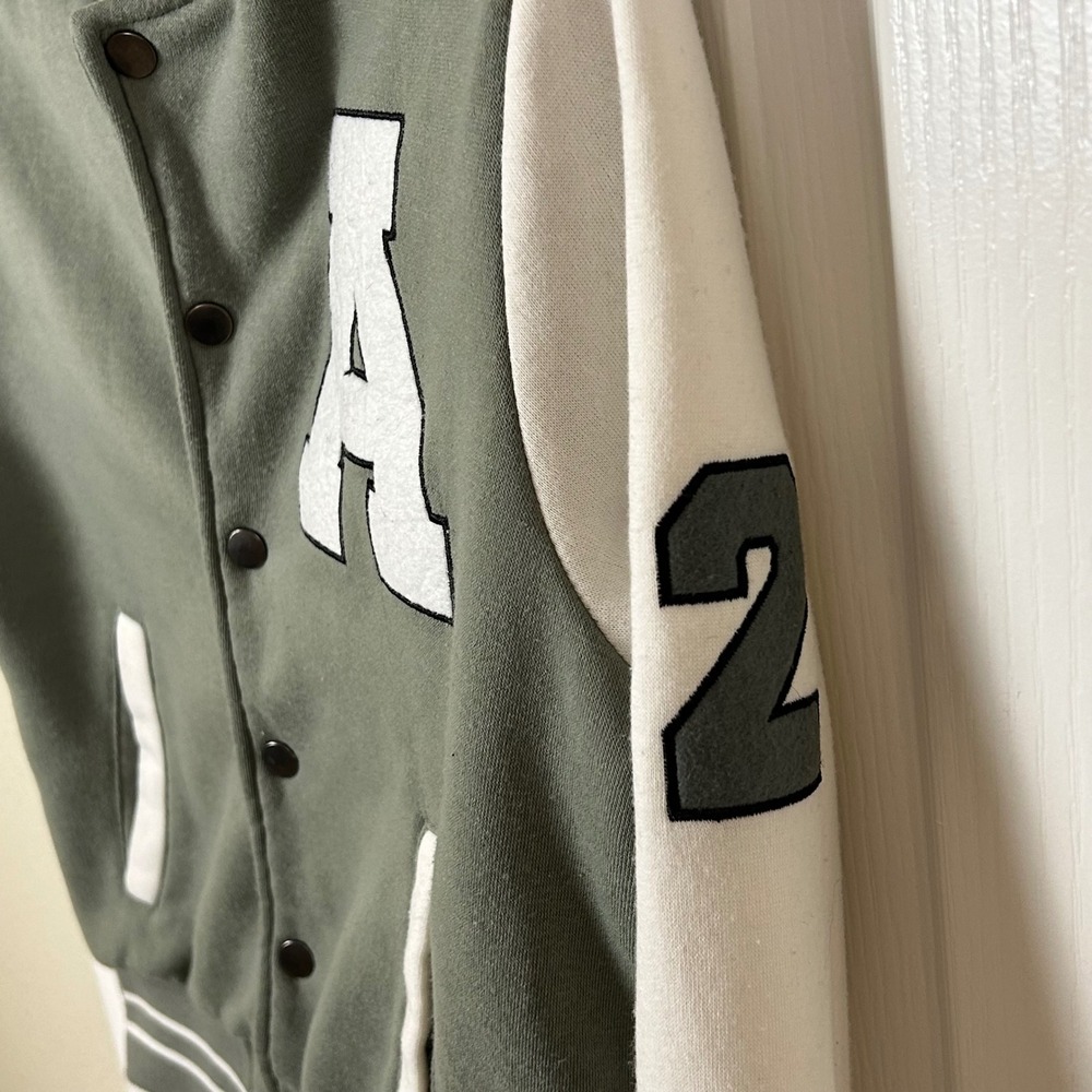 New‎ Look Kids Varsity Letterman Jacket M Olive Green White - Picture 4 of 8